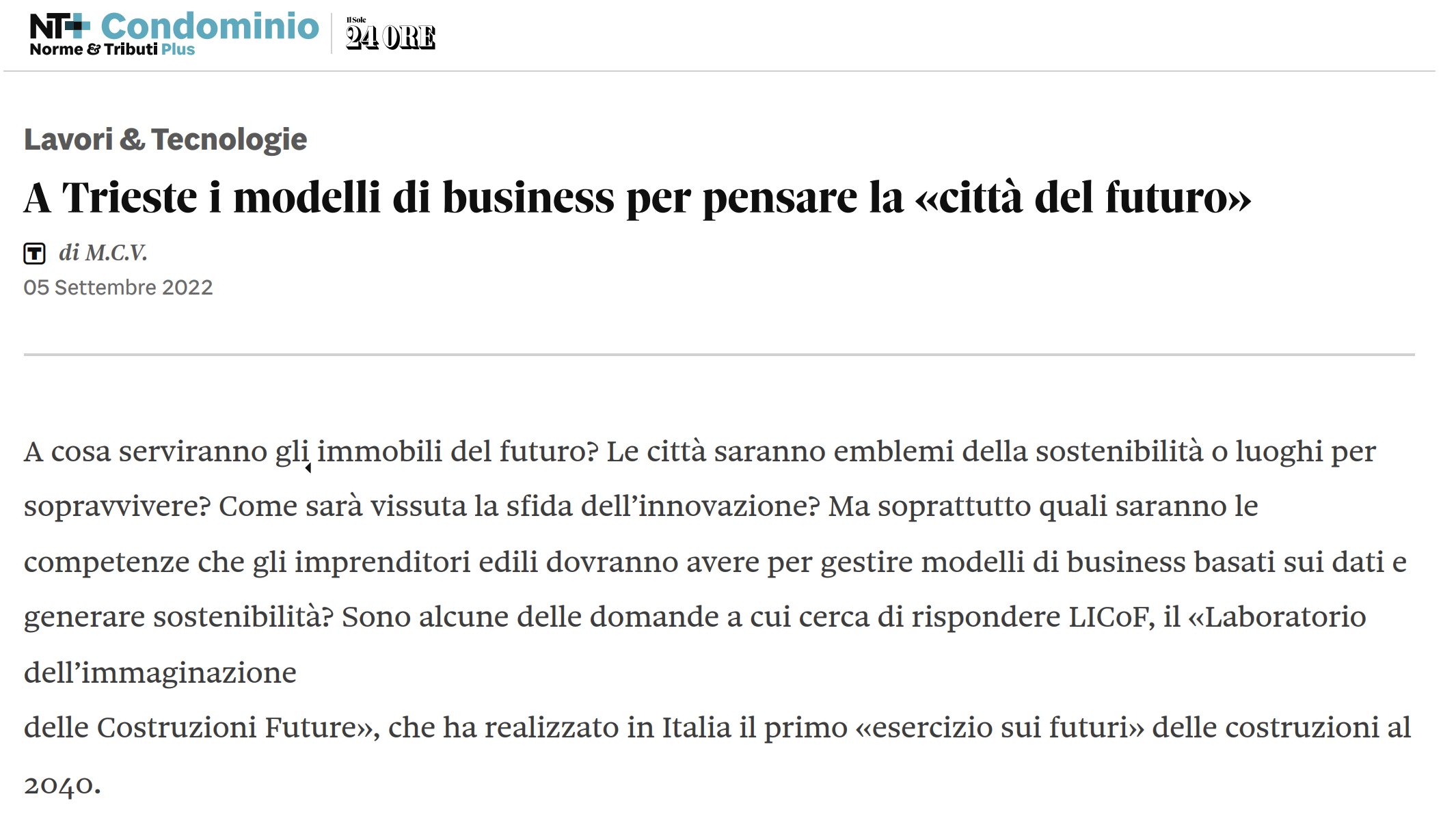 Modelli di business per il futuro mercato delle costruzioni